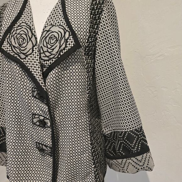 Mimi Hay Designs Black and White Mixed Media Button-Up Jacket - Wearable Art - Picture 6 of 9